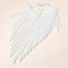Layered Pearl Fringe Statement Necklace