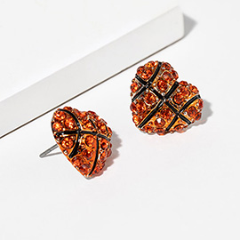 Basketball Crystal Pave Heart Stud Earrings