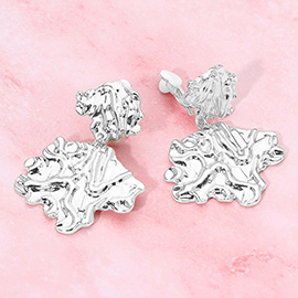 Abstract Textured Metal Drop Clip On Earrings