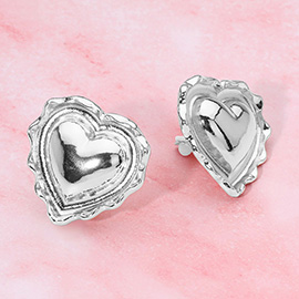 Puffy Metal Heart Clip On Earrings