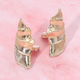 Textured Metal Abstract Folded Clip On Earrings