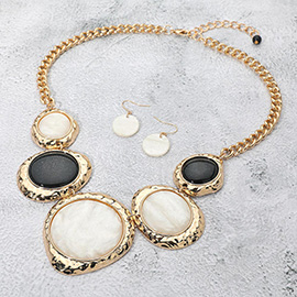 Chunky Sparkled Celluloid Acetate Round Plate Link Statement Necklace