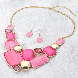 Enamel Geometric Plate Mosaic Link Statement Necklace