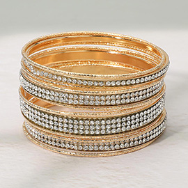 12PCS - Rhinestone Embellished Stackable Multi Layered Bangle Bracelets