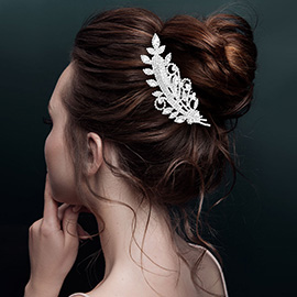 Rhinestone Paved Leaf Hair Comb