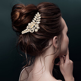 Marquise Rhinestone Leaf Bouquet Hair Comb