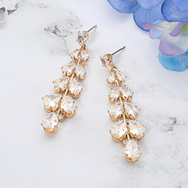 Teardrop CZ Stone Leaf Vine Drop Evening Earrings