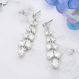Teardrop CZ Stone Leaf Vine Drop Evening Earrings