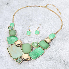 Enamel Geometric Plate Mosaic Link Statement Necklace