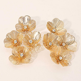 Stone Accent Cutout Floral Petal Statement Earrings