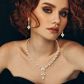 Marquise CZ Stone Cluster Leaf Vine Evening Necklace