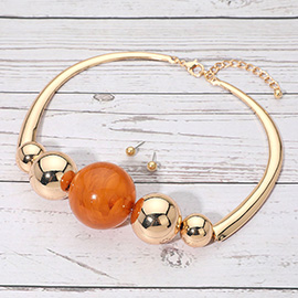 Bold Marbled Resin Metal Ball Beaded Statement Necklace