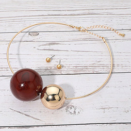Bold Resin Metal Ball Beaded Statement Choker Necklace