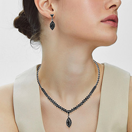 Marquise CZ Stone Pendant Accent Rhinestone Paved Necklace