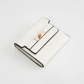 Metal Deco Accent Faux Leather Compact Fold Wallet