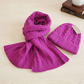 2PCS - Cable Knit Winter Scarf Beanie Hat Set