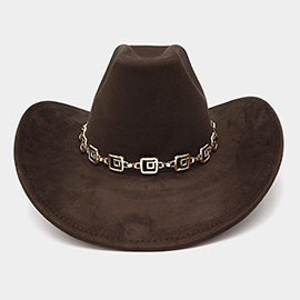 Geometric Metal Chain Accent Western Cowboy Fedora Hat