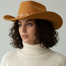 Geometric Metal Chain Accent Western Cowboy Fedora Hat