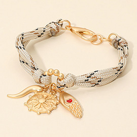 Symbolic Praying Hand Horn Wheel Charm Rope Bracelet