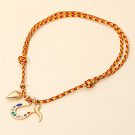 Western Horseshoe Heart Horn Pendant Adjustable Rope Necklace