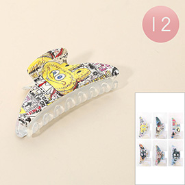 12PCS - Monster Bunny Character Printed Hair Claw Clips