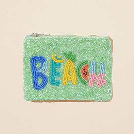 BEACH Message Seed Beaded Mini Pouch Bag