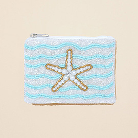 Starfish Pearl Seed Beaded Mini Pouch Bag