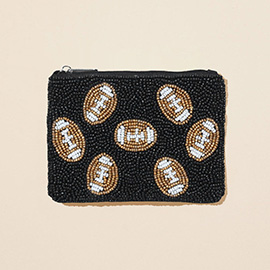 Football Pattern Seed Beaded Mini Pouch Bag