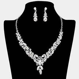 Teardrop Marquise Rhinestone Cluster Embellished Cascading Necklace