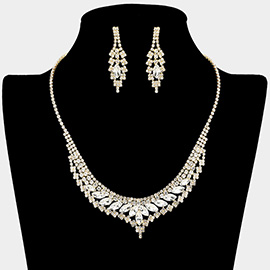 Marquise Stone Cluster Embellished Rhinestone Paved Necklace