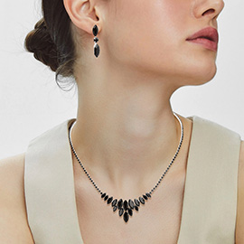 Marquise Stone Cluster Embellished Rhinestone Studded Necklace