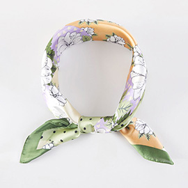 Floral Patchwork Pattern Printed Square Silky Satin Bandana Scarf