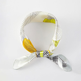 Abstract Floral Geometric Patchwork Printed Square Silky Satin Bandana Scarf