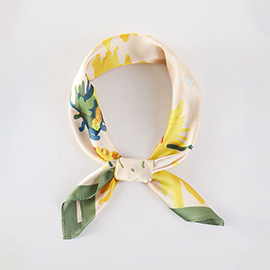 Artistic Sunflower Printed Square Silky Satin Bandana Scarf