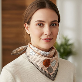 Abstract Floral Pattern Printed Square Silky Satin Bandana Scarf