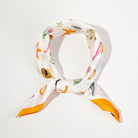 Coastal Watercolor Seashell Starfish Pattern Printed Square Silky Satin Bandana Scarf