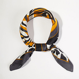 Zebra Leopard Pattern Printed Square Silky Satin Bandana Scarf