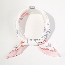 Floral Framed Border Printed Square Silky Satin Bandana Scarf