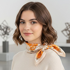 Floral Garden Printed Square Silky Satin Bandana Scarf