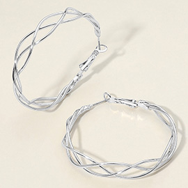 Silver Dipped Open Crossover Twisted Hoop Earrings