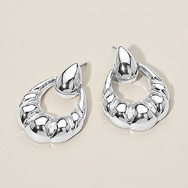 Silver Dipped Textured Teardrop Door Knocker Earrings