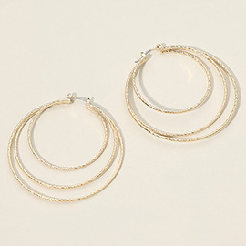 Gold Dipped Textured Triple Pin Catch Hoop Earrings
