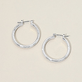 Silver Dipped Textured Pin Catch Hoop Earrings