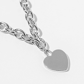 White Gold Dipped Chunky Chain Heart Pendant Necklace