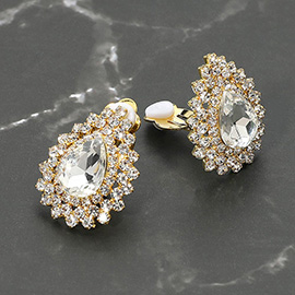 Teardrop Cluster Evening Clip On Earrings