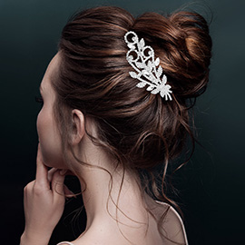 Rhinestone Paved Leaf Floral Hair Comb