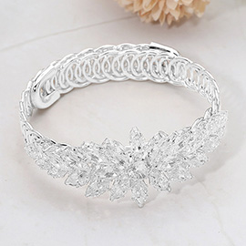 Marquise CZ Stone Cluster Floral Adjustable Evening Bracelet