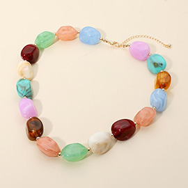Chunky Marbled Resin Pebble Beaded Statement Necklace