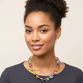 Translucent Resin Pebble Beaded Statement Necklace