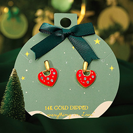 14K Gold Dipped Stone Paved Enamel Heart Drop Earrings